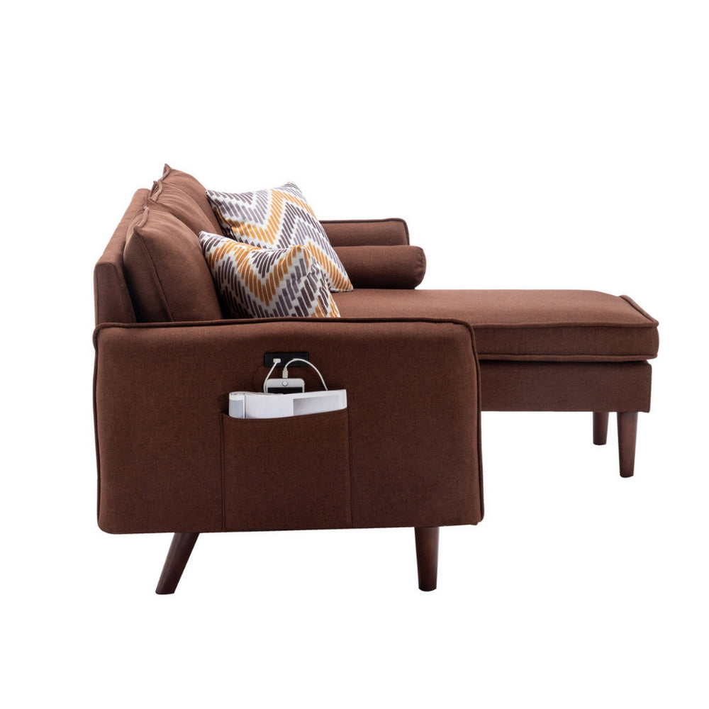 Benzara Ranon 70 Inch Sectional Chaise Sofa, Pillows, USB Ports, Side Pockets