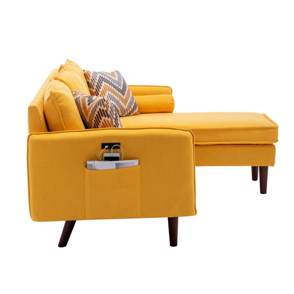 Benzara Ranon 70 Inch Sectional Chaise Sofa, Pillows, USB Ports, Side Pockets