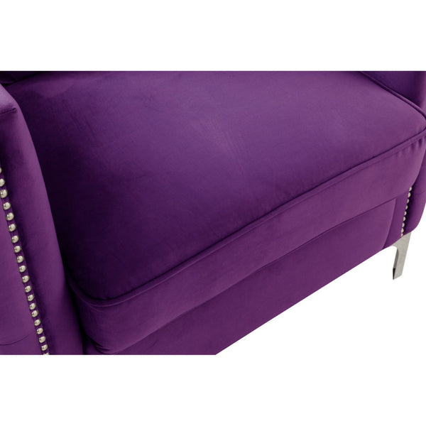 Benzara Zion 73 Inch Modern Sofa, Button Tufted Velvet with Nailhead Trim