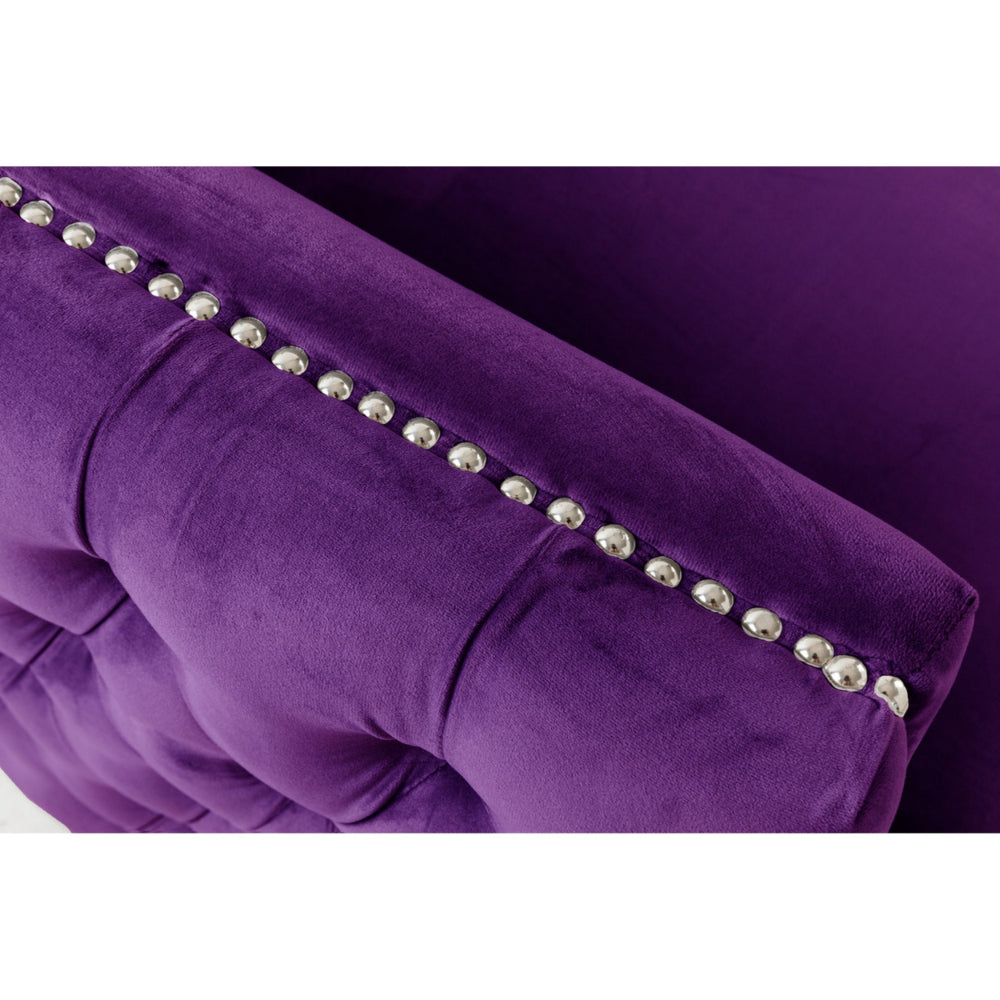 Benzara Zion 73 Inch Modern Sofa, Button Tufted Velvet with Nailhead Trim