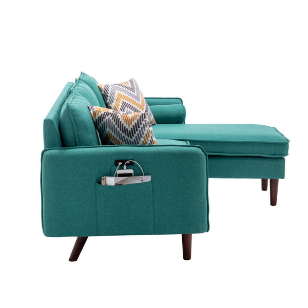 Benzara Ranon 70 Inch Sectional Chaise Sofa, Pillows, USB Ports, Side Pockets