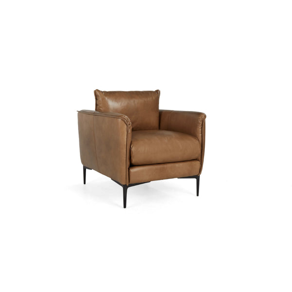 Benzara Lofi 33 Inch Club Accent Chair, Buffalo Leather, Cushioned