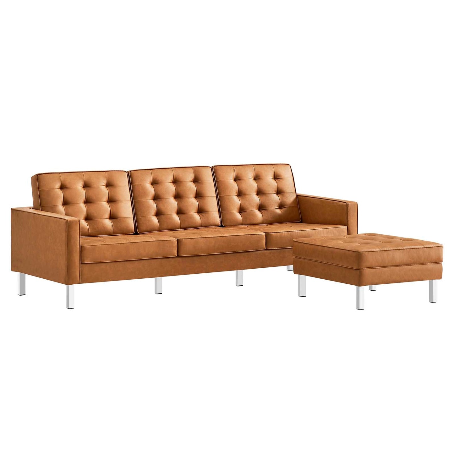 Modway Loft Tufted Vegan Leather Sofa and Ottoman Set