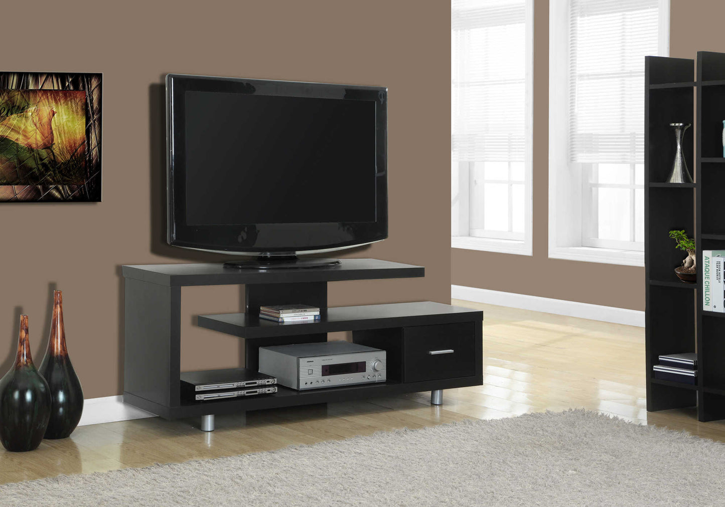 Monarch Specialties Tv Stand, 60 Inch, Media Entertainment Center, Contemporary, Modern