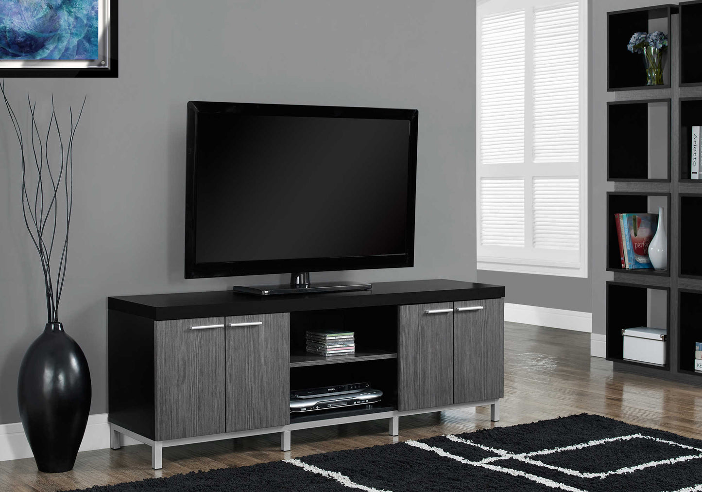 Monarch Specialties Tv Stand, 60 Inch, Media Entertainment Center, Contemporary, Modern I 2590