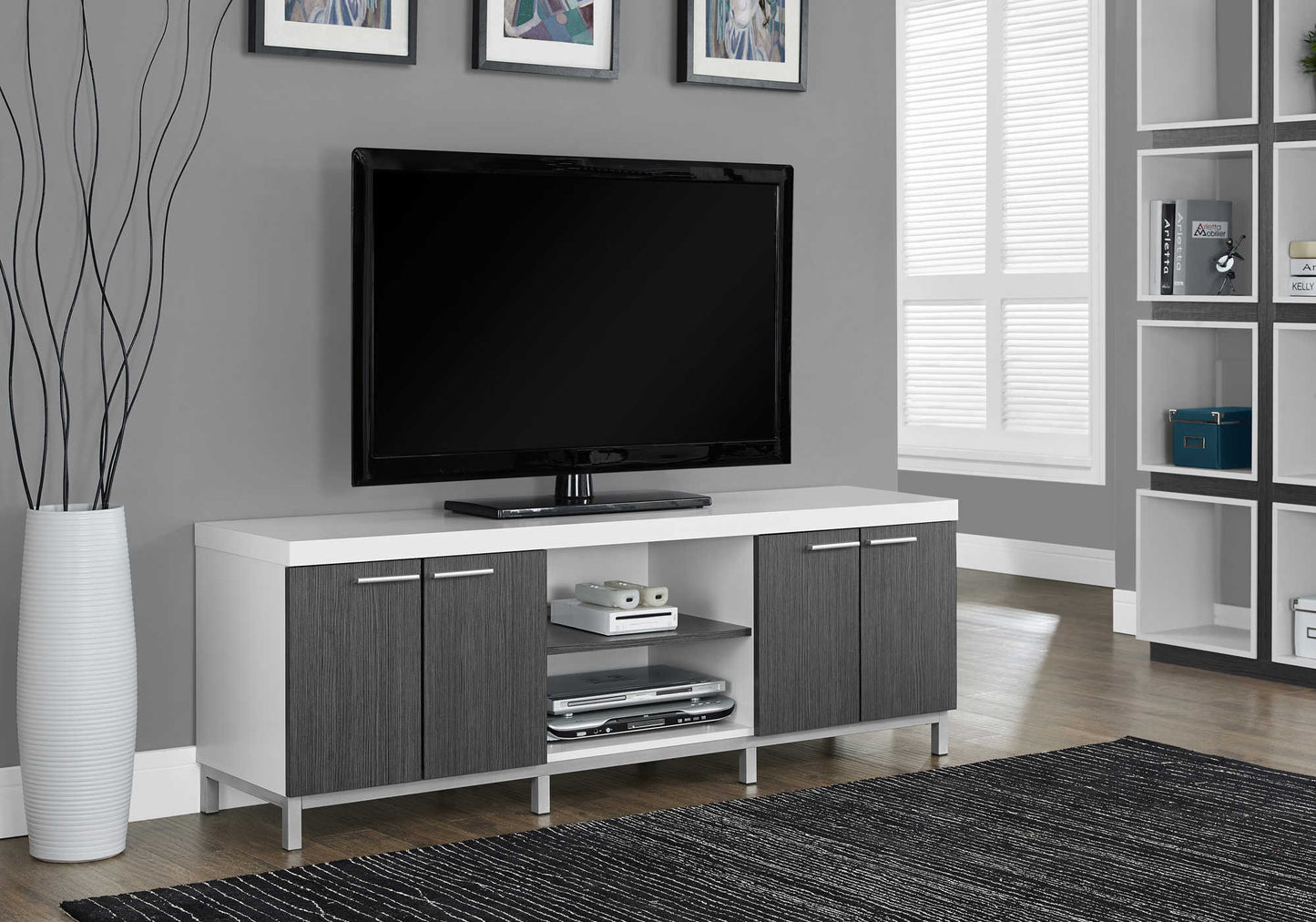 Monarch Specialties Tv Stand, 60 Inch, Media Entertainment Center, Contemporary, Modern I 2590