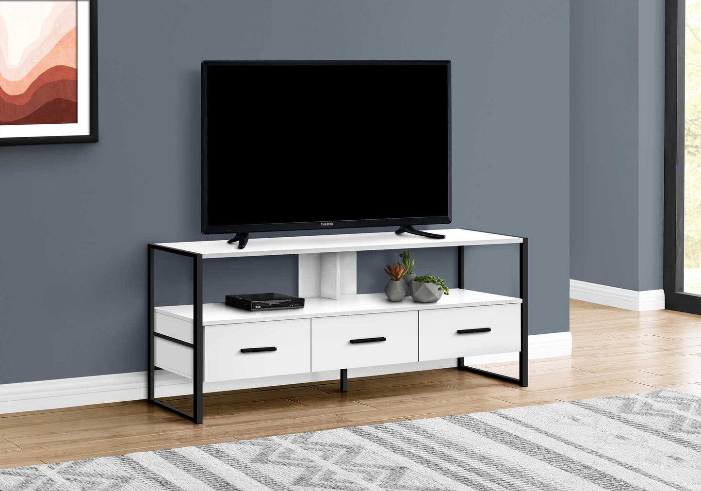 Monarch Specialties Tv Stand, 48 Inch, Console, Media Entertainment Center, Black Metal, Contemporary, Modern