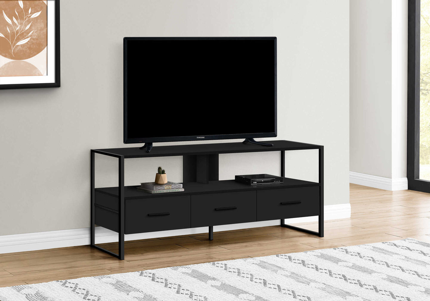 Monarch Specialties Tv Stand, 48 Inch, Console, Media Entertainment Center, Black Metal, Contemporary, Modern