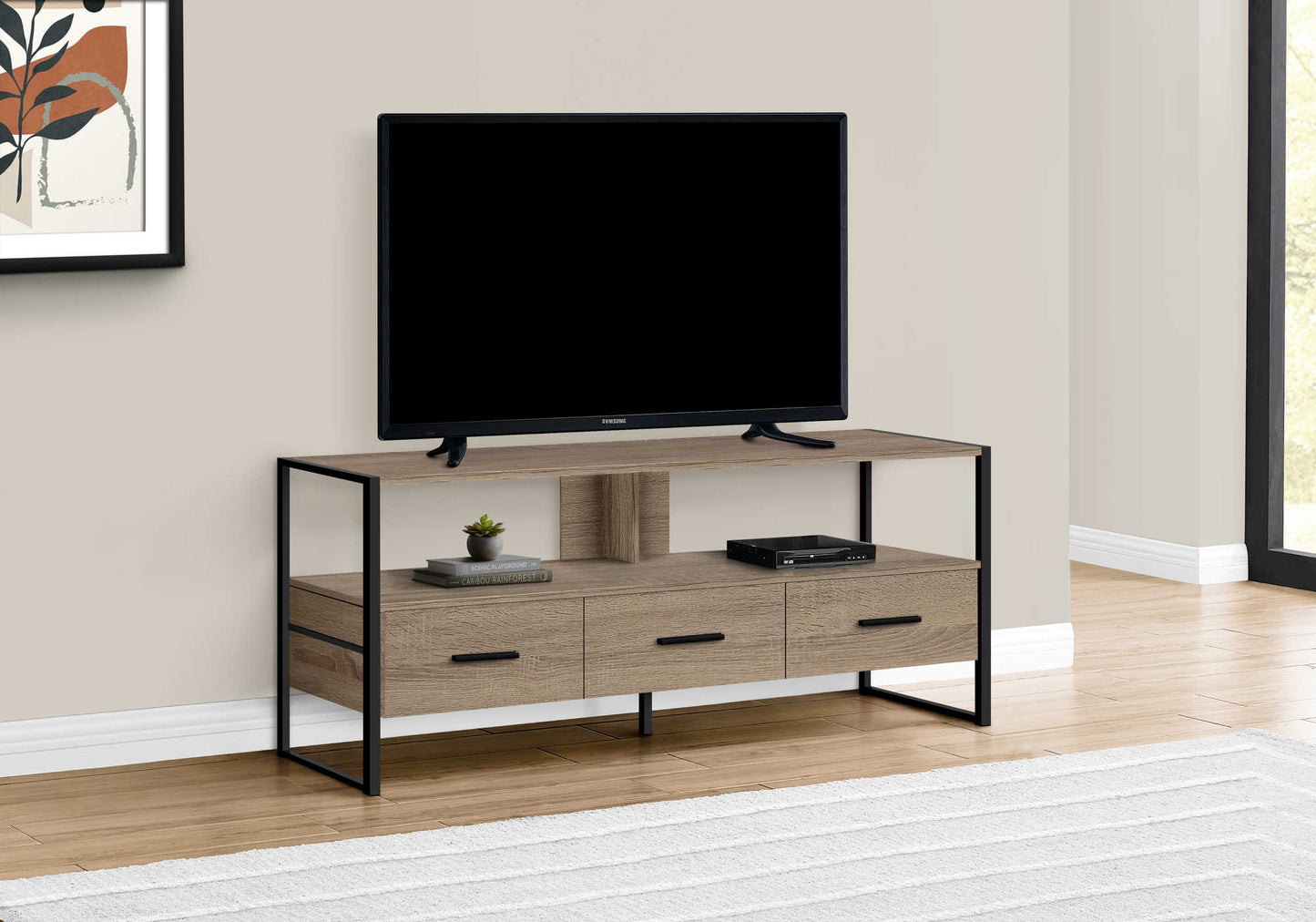 Monarch Specialties Tv Stand, 48 Inch, Console, Media Entertainment Center, Black Metal, Contemporary, Modern