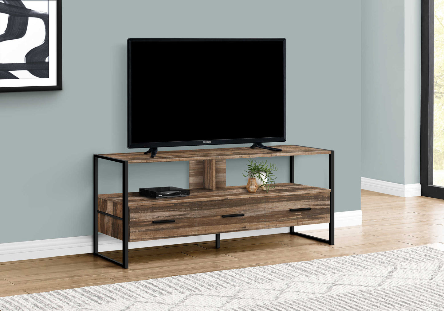 Monarch Specialties Tv Stand, 48 Inch, Console, Media Entertainment Center, Black Metal, Contemporary, Modern