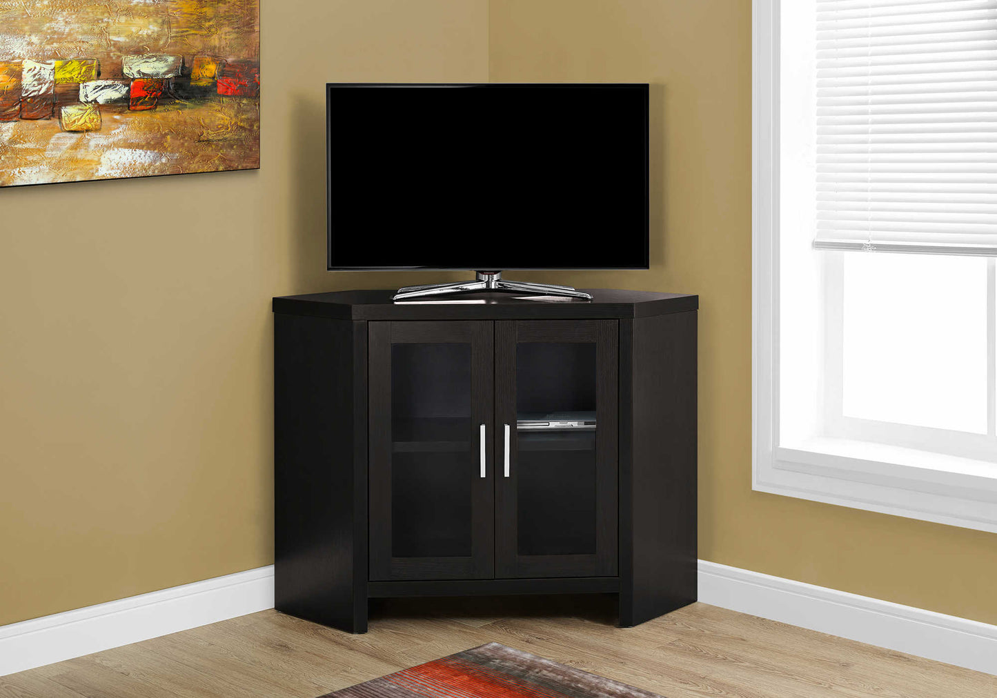 Monarch Specialties Tv Stand, 42 Inch, Media Entertainment Center, Storage Cabinet, Tempered Glass, Contemporary, Modern