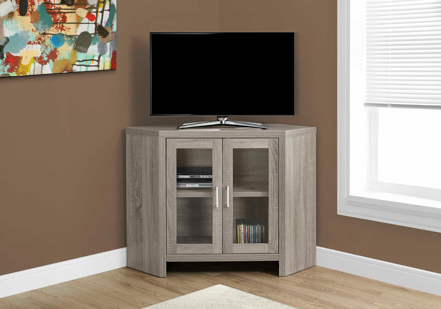 Monarch Specialties Tv Stand, 42 Inch, Media Entertainment Center, Storage Cabinet, Tempered Glass, Contemporary, Modern