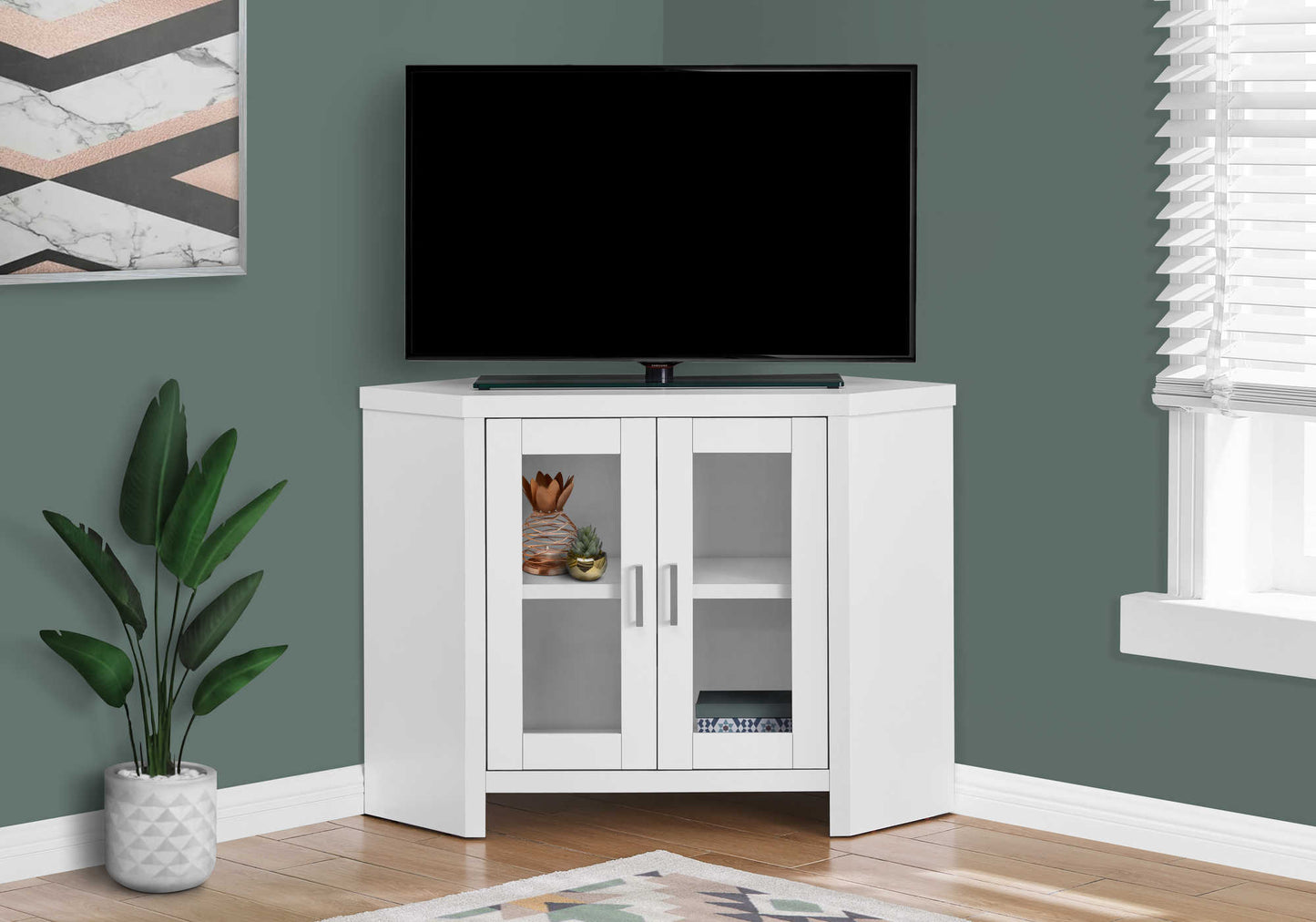 Monarch Specialties Tv Stand, 42 Inch, Media Entertainment Center, Storage Cabinet, Tempered Glass, Contemporary, Modern