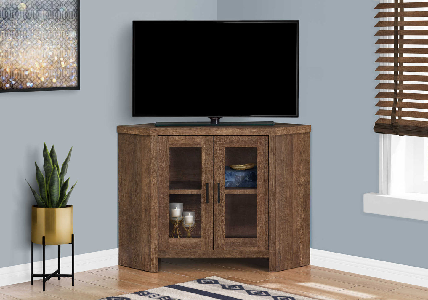 Monarch Specialties Tv Stand, 42 Inch, Media Entertainment Center, Storage Cabinet, Tempered Glass, Contemporary, Modern