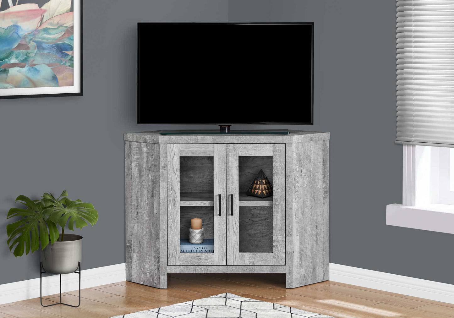 Monarch Specialties Tv Stand, 42 Inch, Media Entertainment Center, Storage Cabinet, Tempered Glass, Contemporary, Modern