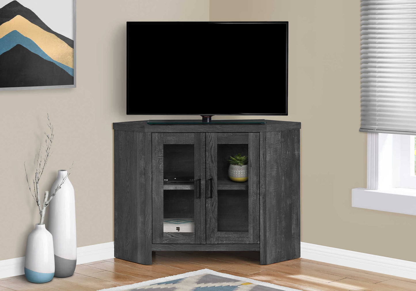 Monarch Specialties Tv Stand, 42 Inch, Media Entertainment Center, Storage Cabinet, Tempered Glass, Contemporary, Modern