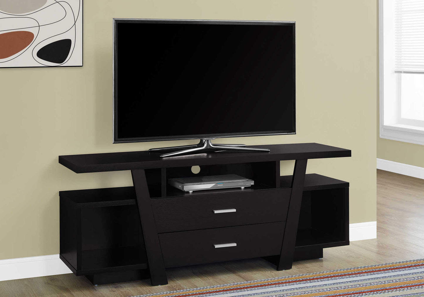 Monarch Specialties Tv Stand, 60 Inch, Media Entertainment Center, Storage Drawers, Contemporary, Modern