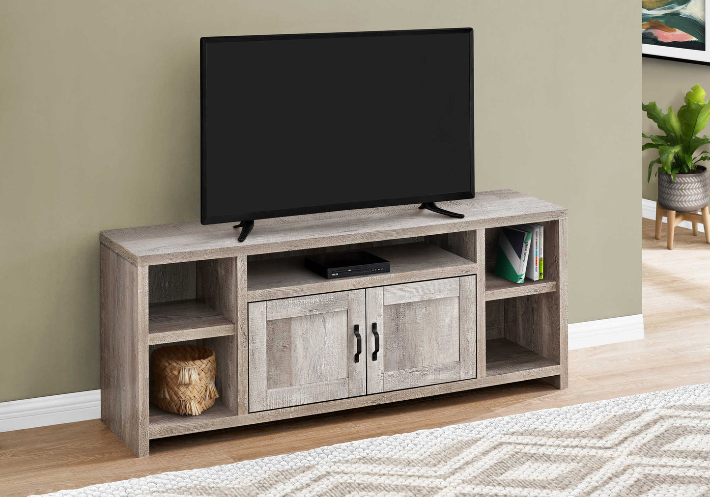 Monarch Specialties Tv Stand, 60 Inch, Media Entertainment Center, Storage Cabinet, Transitional