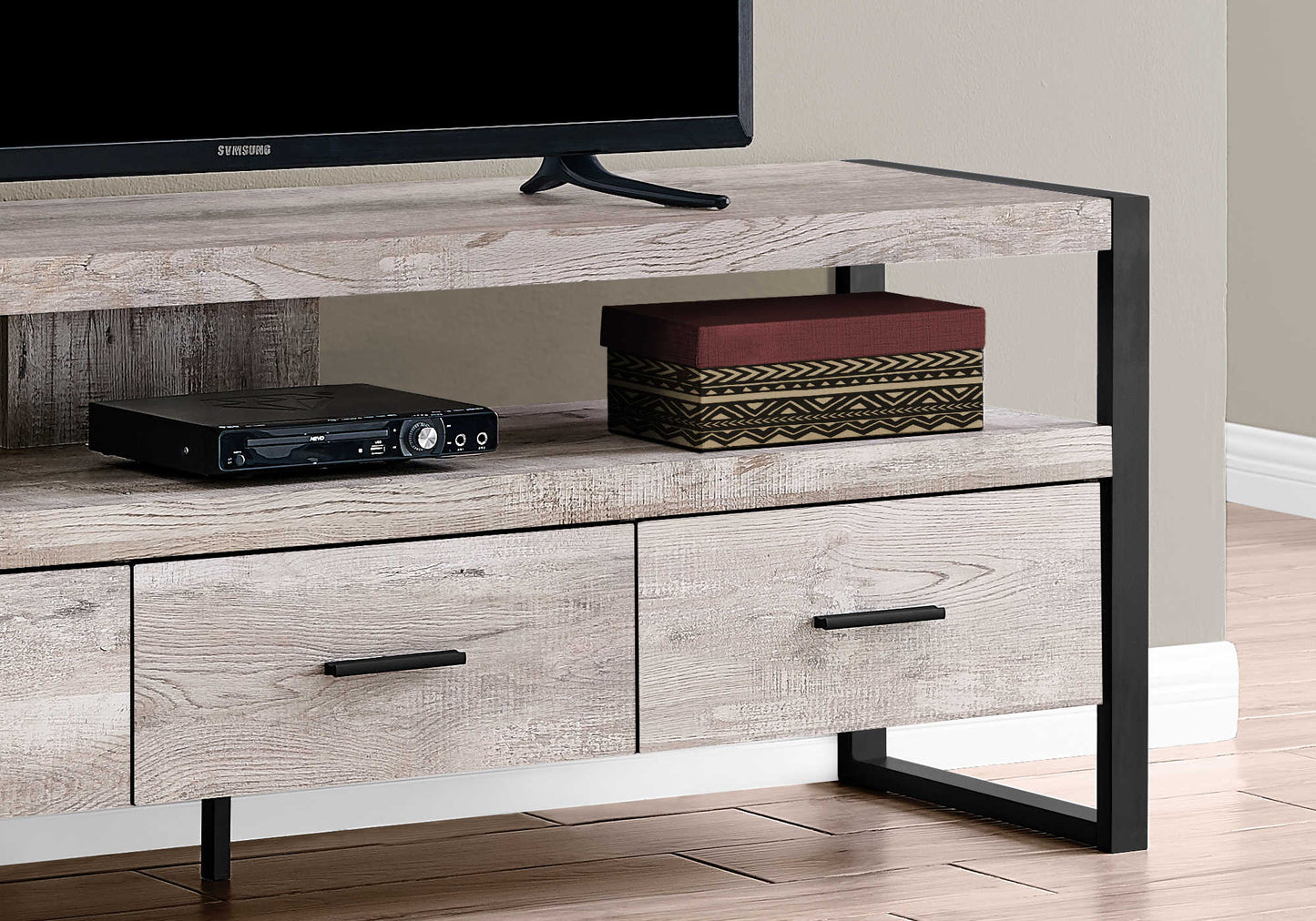 Monarch Specialties Tv Stand, 60 Inch, Media Entertainment Center, Storage Drawers, Black Metal, Contemporary, Modern