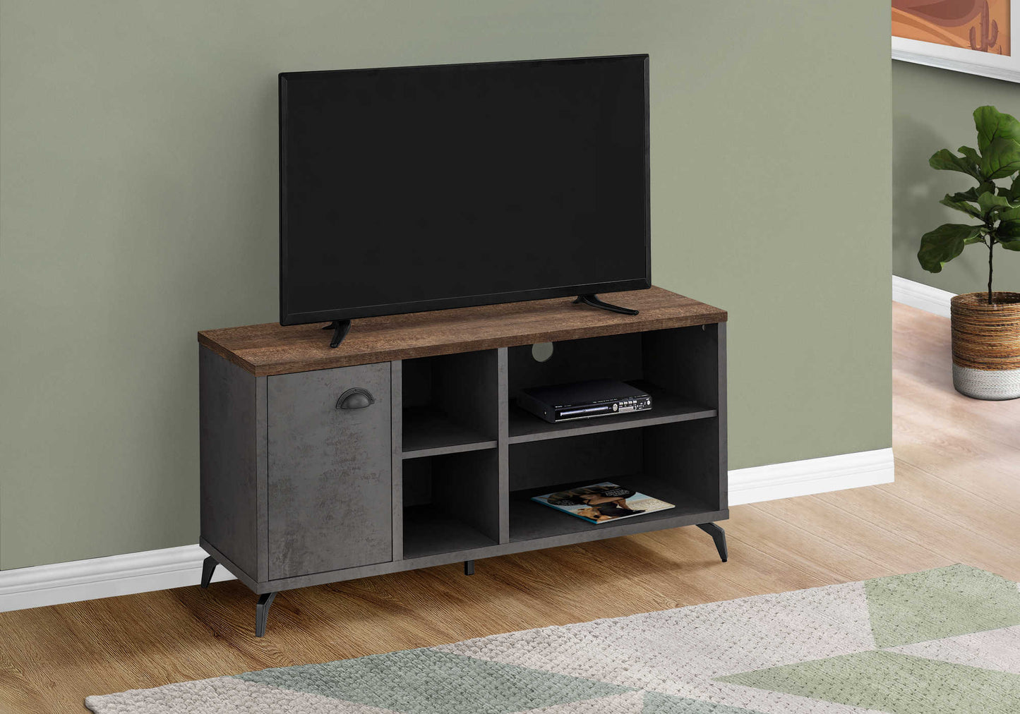 Monarch Specialties Tv Stand, 48 Inch, Console, Media Entertainment Center, Storage Cabinet, Grey Metal, Contemporary, Modern