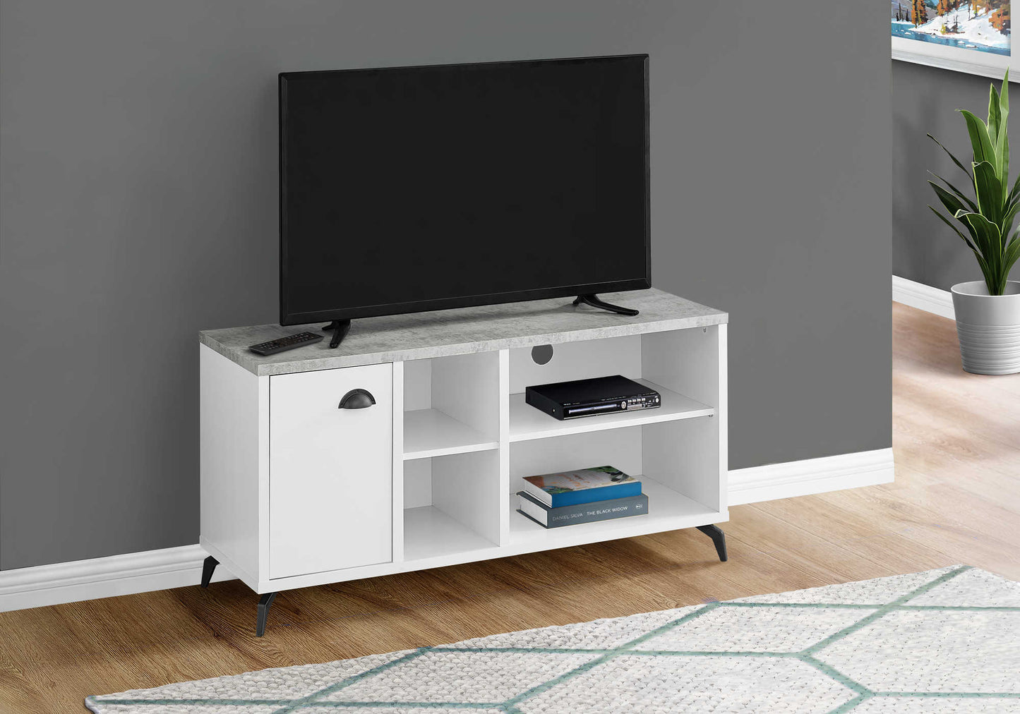 Monarch Specialties Tv Stand, 48 Inch, Console, Media Entertainment Center, Storage Cabinet, Grey Metal, Contemporary, Modern