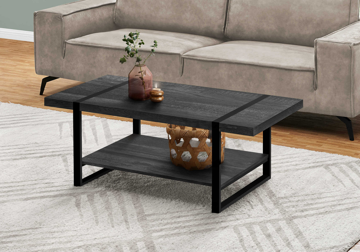 Monarch Specialties Coffee Table, Accent, Rectangular, 48"L, Black Metal, Contemporary, Modern