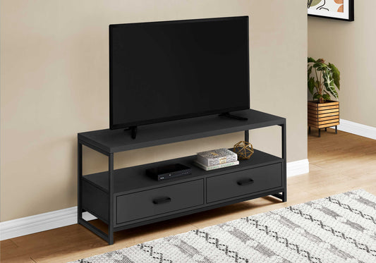 Monarch Specialties Tv Stand, 48 Inch, Media Entertainment Center, Storage Drawers, Black Metal, Contemporary, Modern