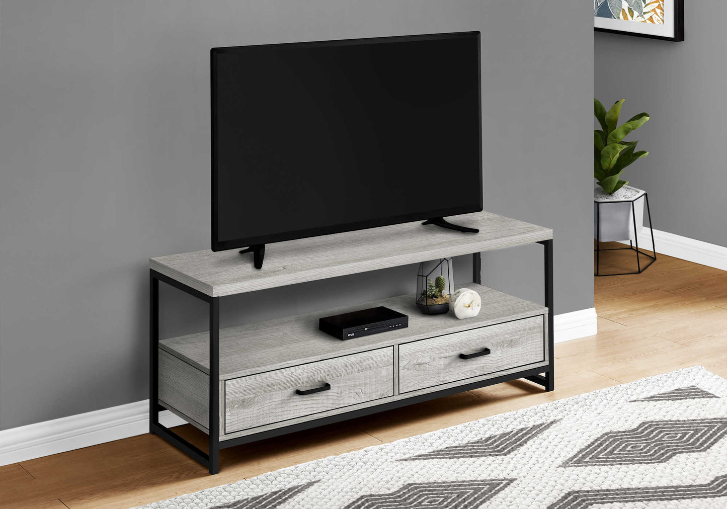 Monarch Specialties Tv Stand, 48 Inch, Media Entertainment Center, Storage Drawers, Black Metal, Contemporary, Modern