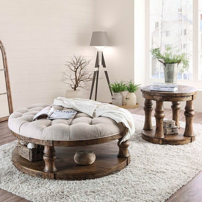 Furniture of America Cintra Rustic Tufted Cushion Top Coffee Table