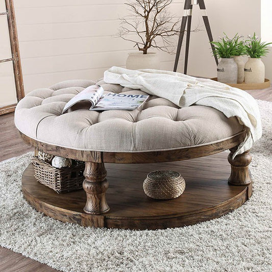 Furniture of America Cintra Rustic Tufted Cushion Top Coffee Table