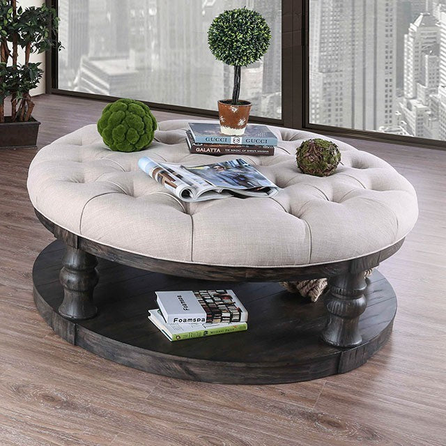 Furniture of America Cintra Rustic Tufted Cushion Top Coffee Table