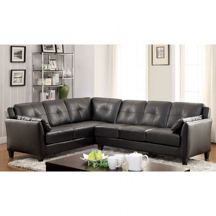 Furniture of America Noah Contemporary Faux Leather L-Shape Sectional in Black IDF-6268BK