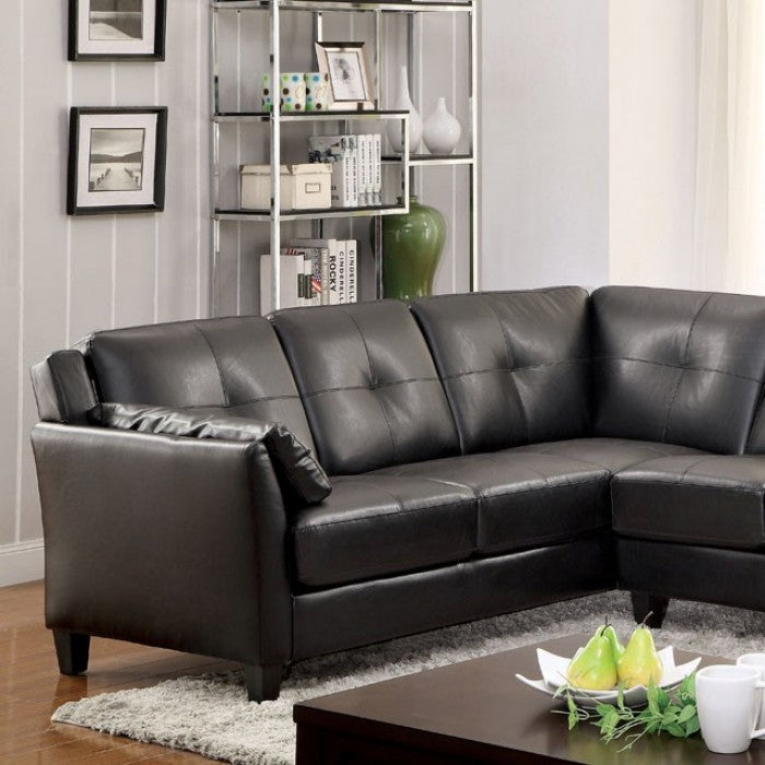 Furniture of America Noah Contemporary Faux Leather L-Shape Sectional in Black IDF-6268BK