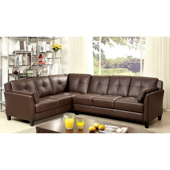 Furniture of America Noah Contemporary Faux Leather L-Shape Sectional in Black IDF-6268BK