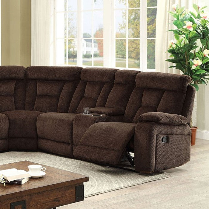 Furniture of America Bronson Transitional Chenille Fabric Reclining Sectional with Cup Holders