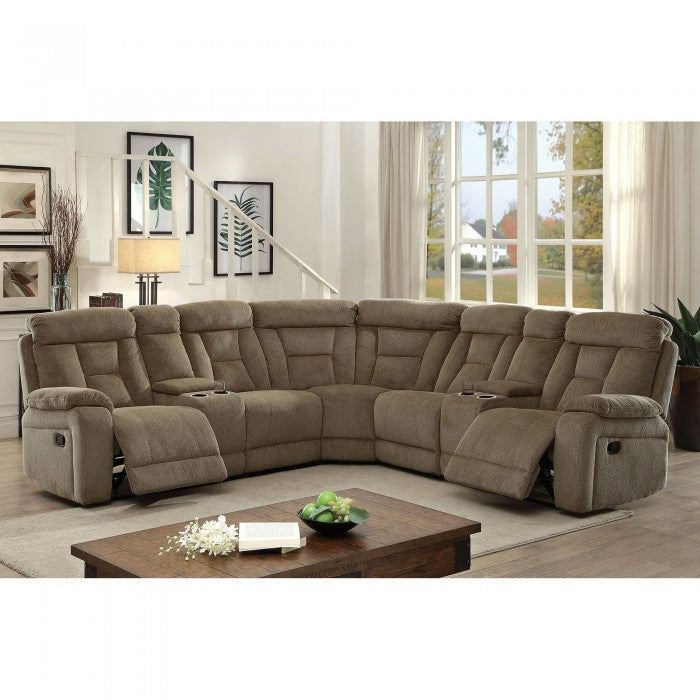 Furniture of America Bronson Transitional Chenille Fabric Reclining Sectional with Cup Holders