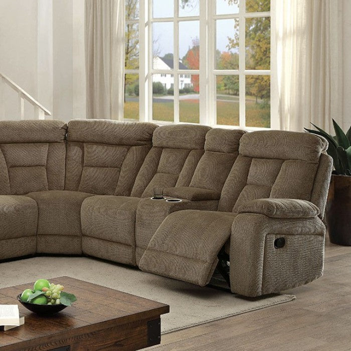 Furniture of America Bronson Transitional Chenille Fabric Reclining Sectional with Cup Holders