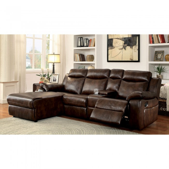 Furniture of America Becarra Transitional Faux Leather Reclining Sectional with Cup Holders