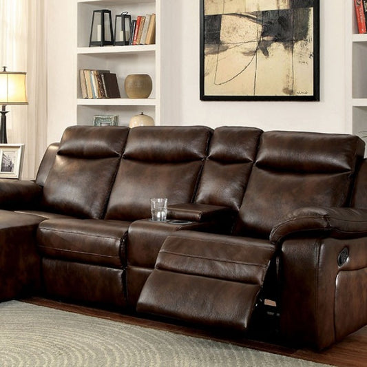 Furniture of America Becarra Transitional Faux Leather Reclining Sectional with Cup Holders