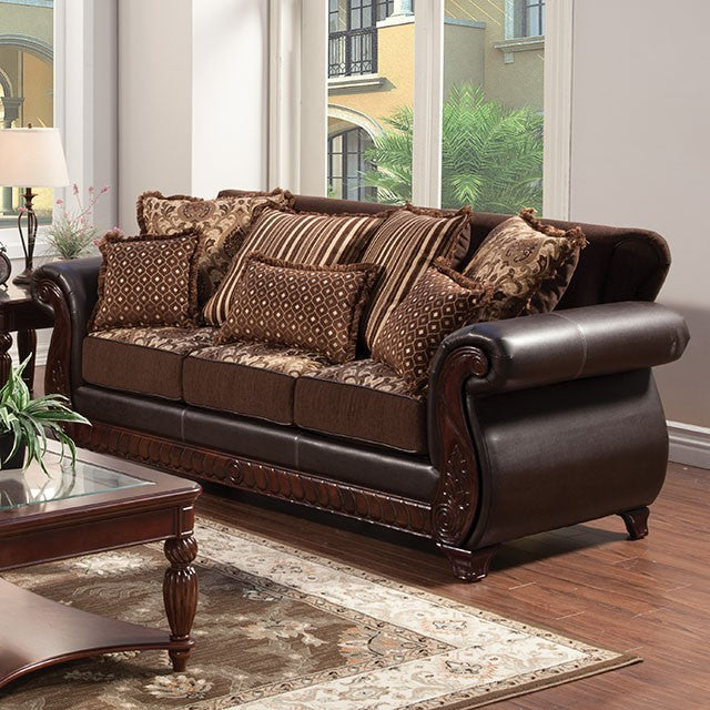 Furniture of America Drala Traditional Faux Leather Sofa