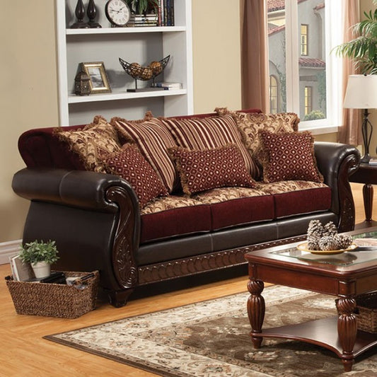 Furniture of America Drala Traditional Faux Leather Sofa