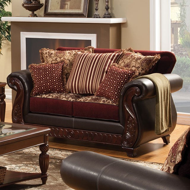 Furniture of America Drala Traditional Faux Leather Upholstered Loveseat