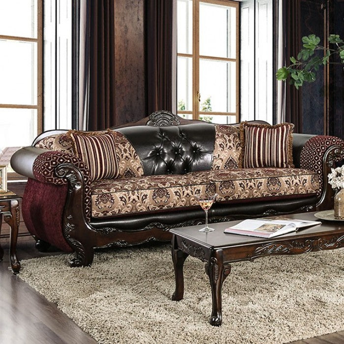 Furniture of America Azzar Traditional Faux Leather Tufted Sofa