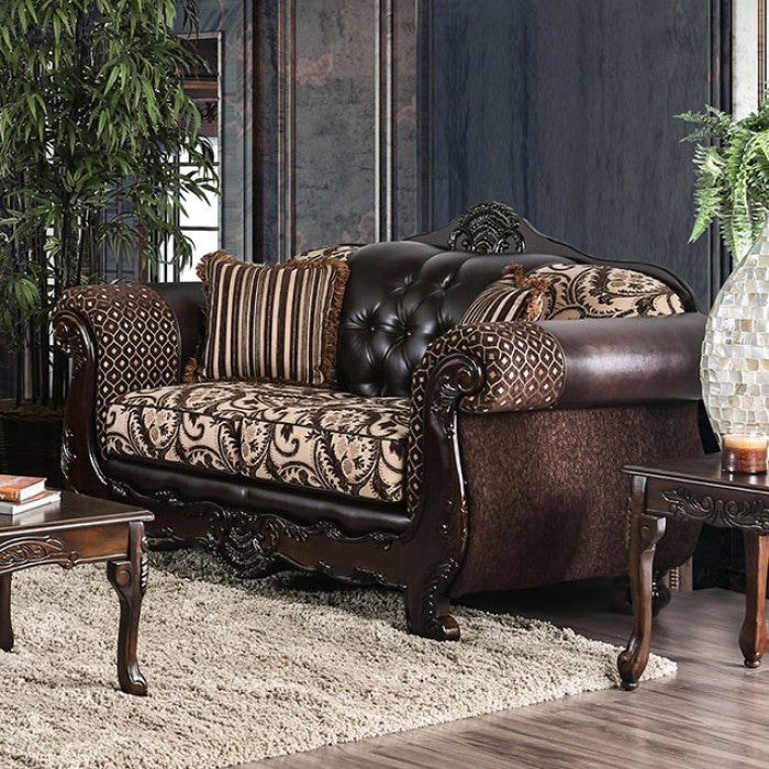 Furniture of America Azzar Traditional Faux Leather Tufted Loveseat