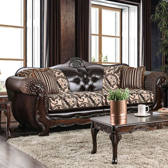 Furniture of America Azzar Traditional Faux Leather Tufted Sofa