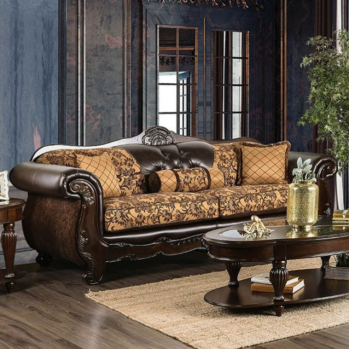 Furniture of America Azzar Traditional Faux Leather Tufted Sofa